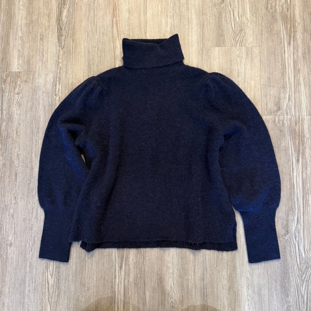 Frame Womens Small Wool/Alpaca Blend Swingy Rib Turtleneck Sweater Navy
